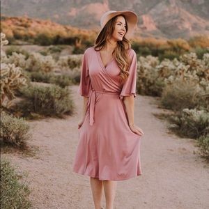 Faux Wrap Dress in Mauve